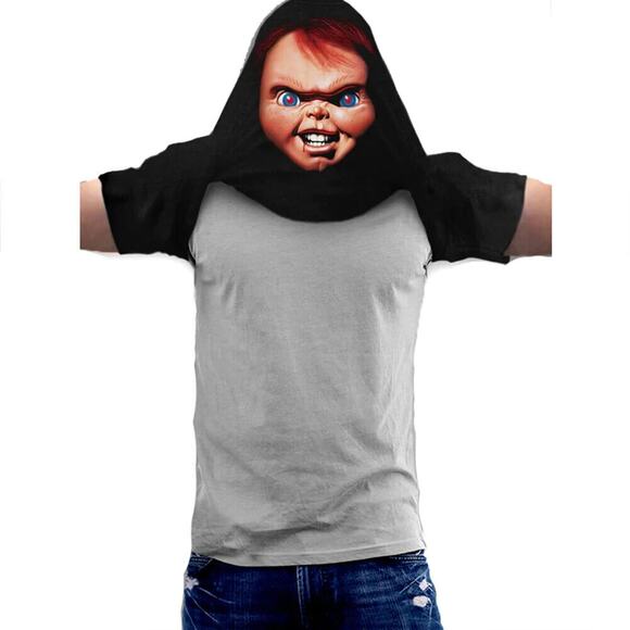 NEW Chucky Childs Play Wanna Play? Flip Over Head Mask T-Shirt Mens Size Small - Picture 3 of 3